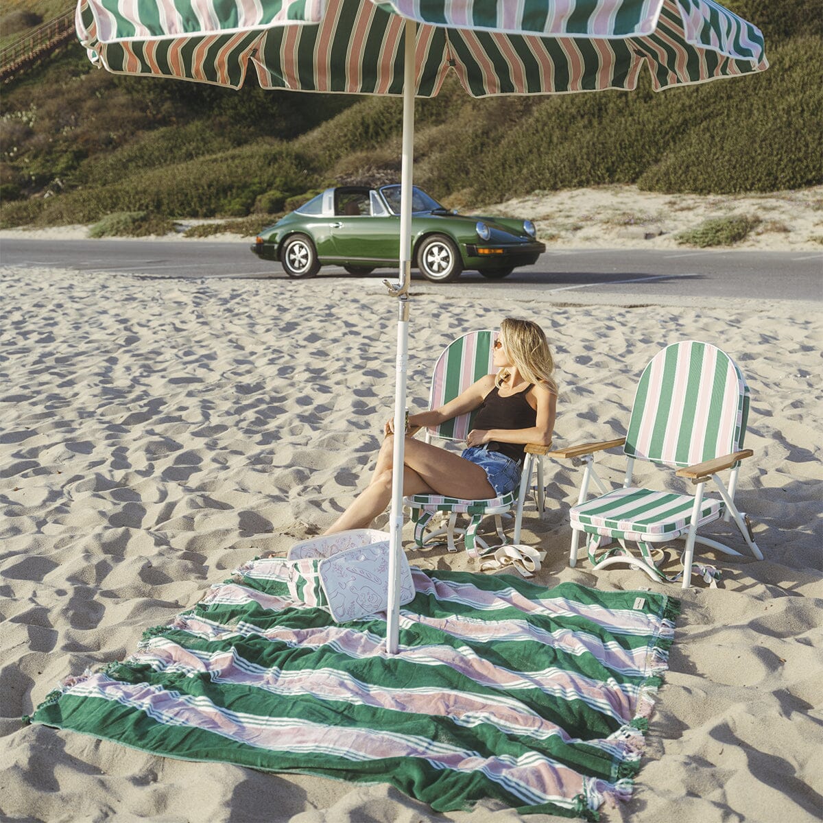 The Beach Blanket - Bistro Green Stripe